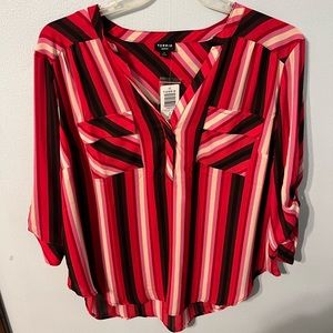 Torrid NWT red pink white black stripped blouse!